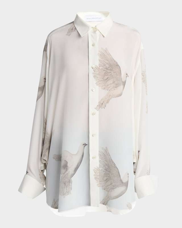 Bird Print Oversized Silk Top